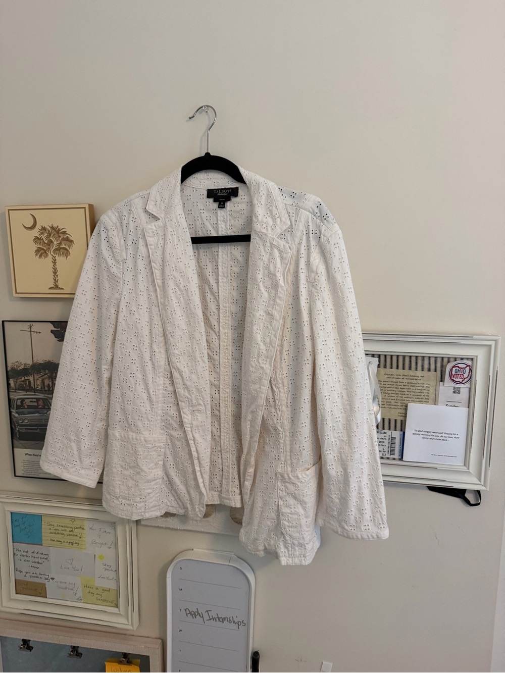 Talbots White Eyelet Cotton Blazer Jacket size 16